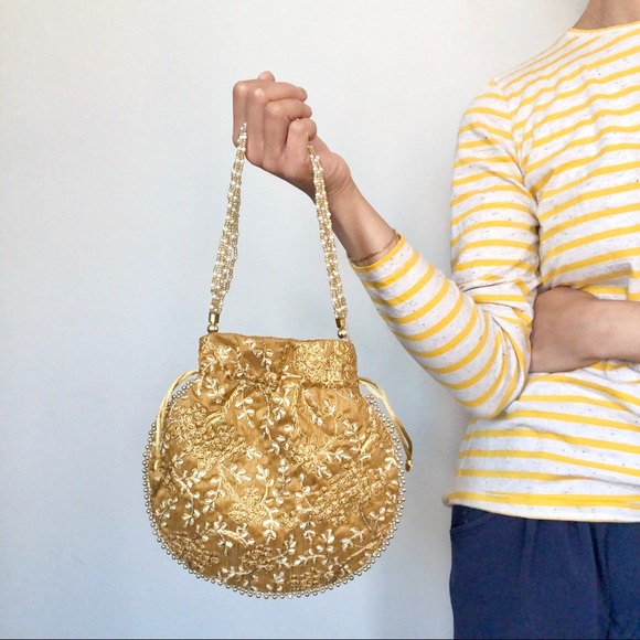 Vintage Victorian Renaissance faire pearl drawstring purse - Picture 2 of 6